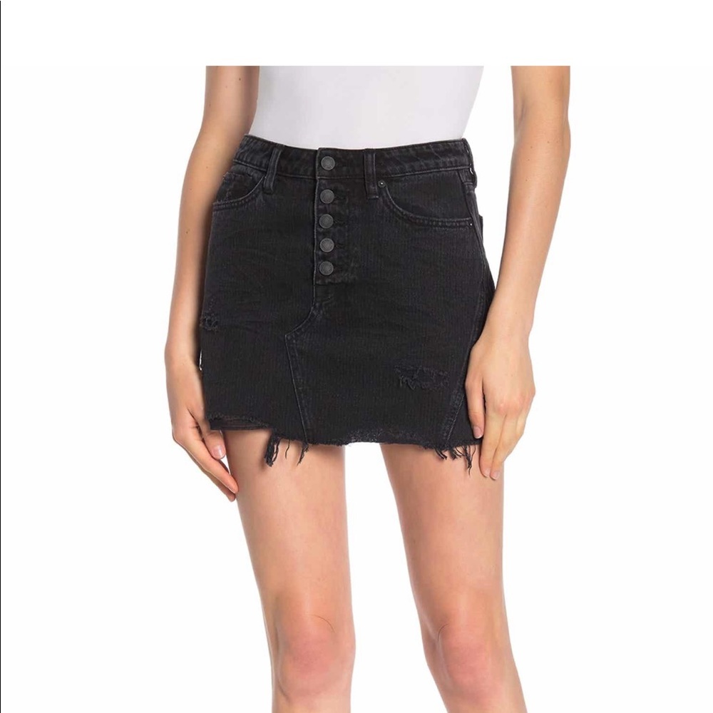 Free People Denim A Line Black Jean Skirt